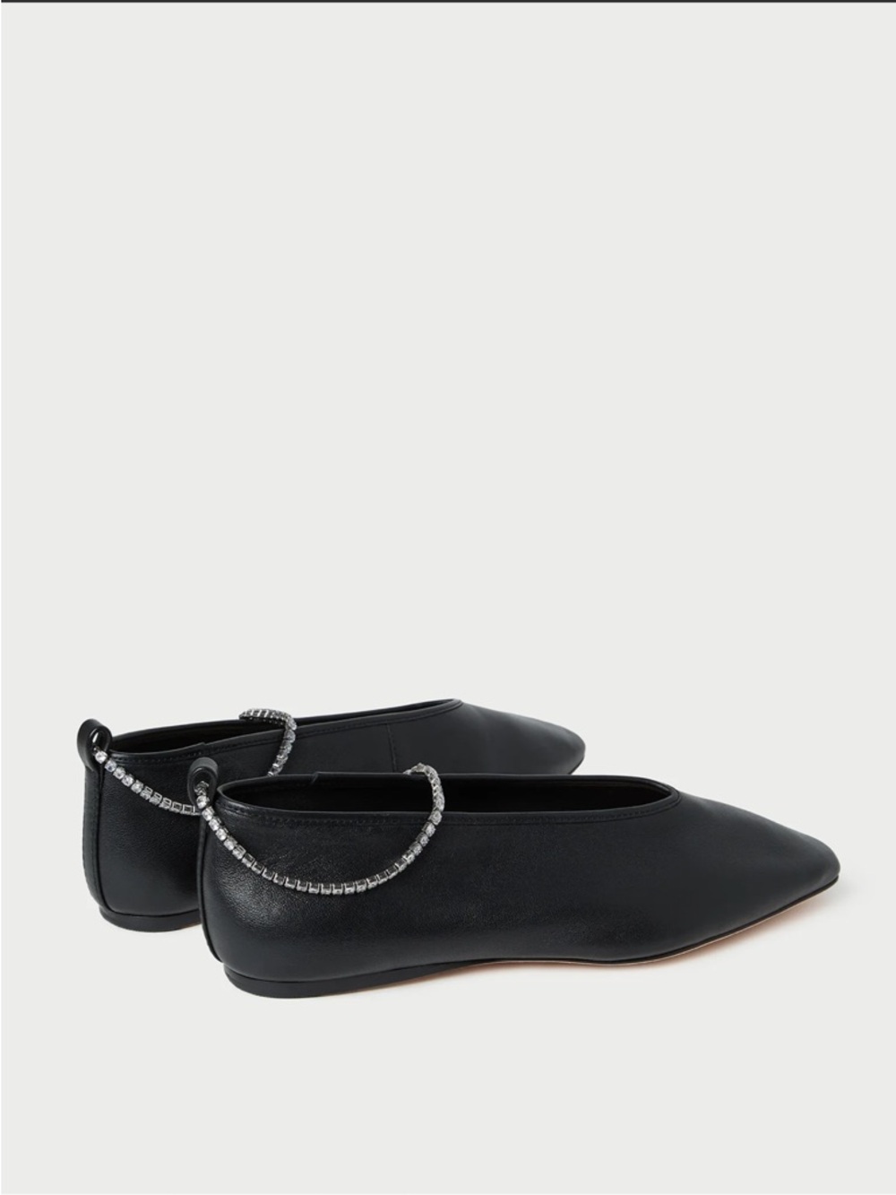 Loeffler Randall Black Leather Ballet Flats with Crystal Ankle Strap - Picture 4 of 8